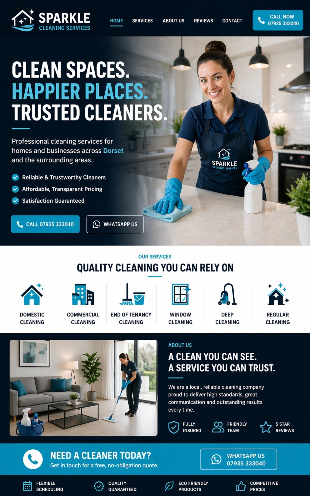 Cleaning company website example page