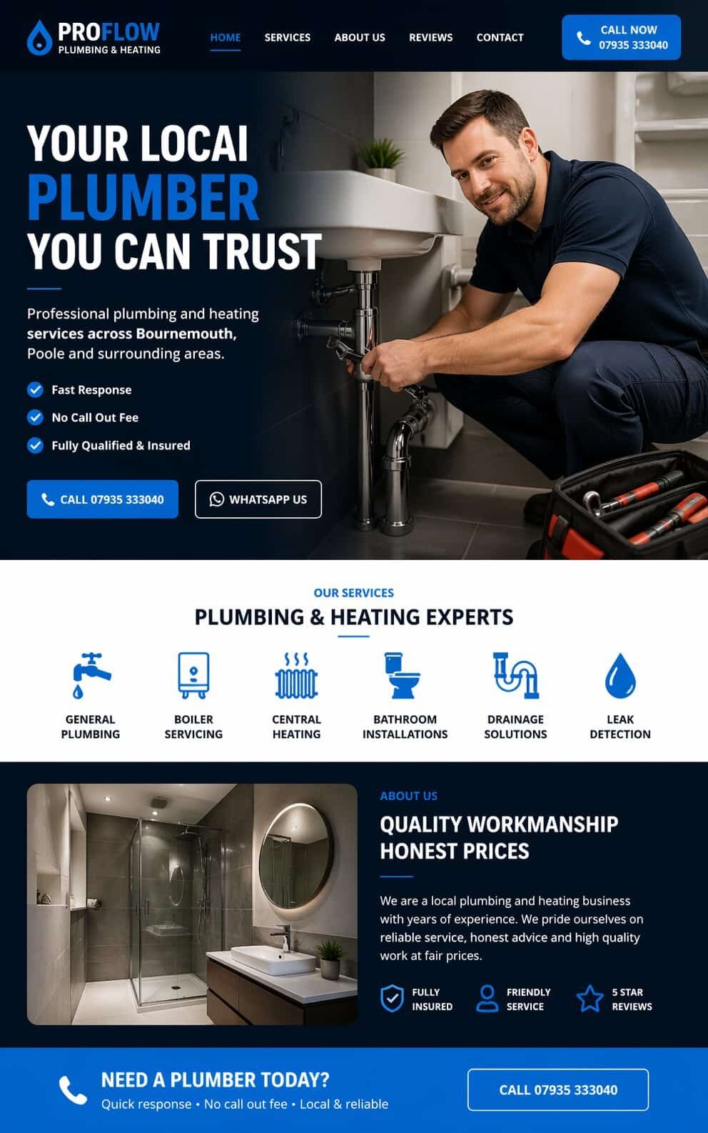 Plumber website example page