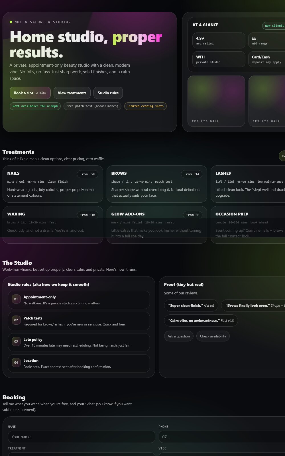 Studio Noir Beauty website example